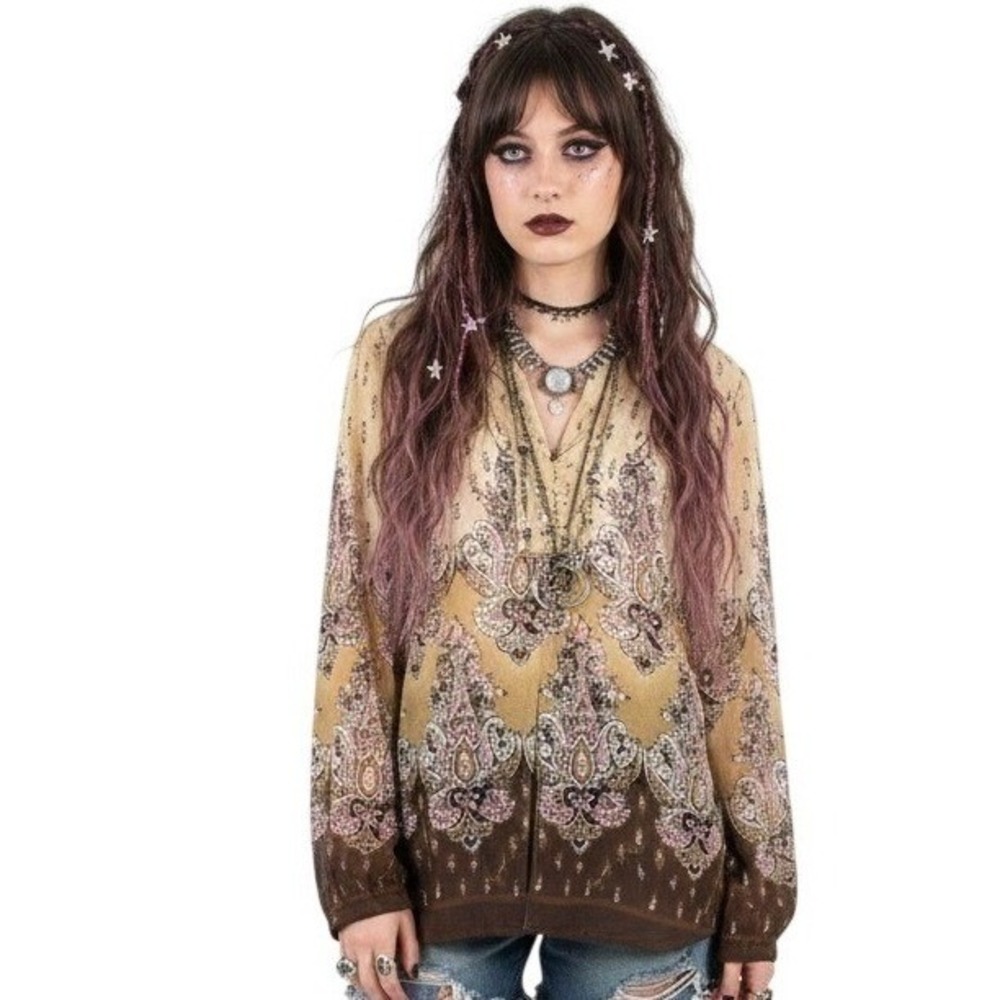 Emma James‎ Women Beige Paisley Print Feminine Fairy Grunge Boho Hippie Top 14